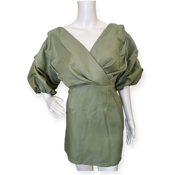 Sage Green Off The Shoulder Ruched Bodycon Dress - Picture 3 of 5